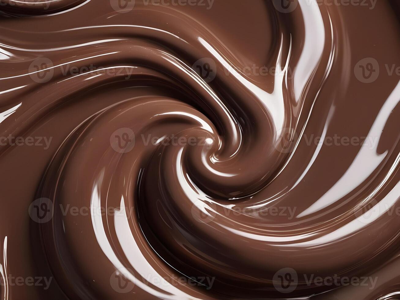 A close-up of glossy melted chocolate, with soft, elegant swirls across its smooth surface. photo