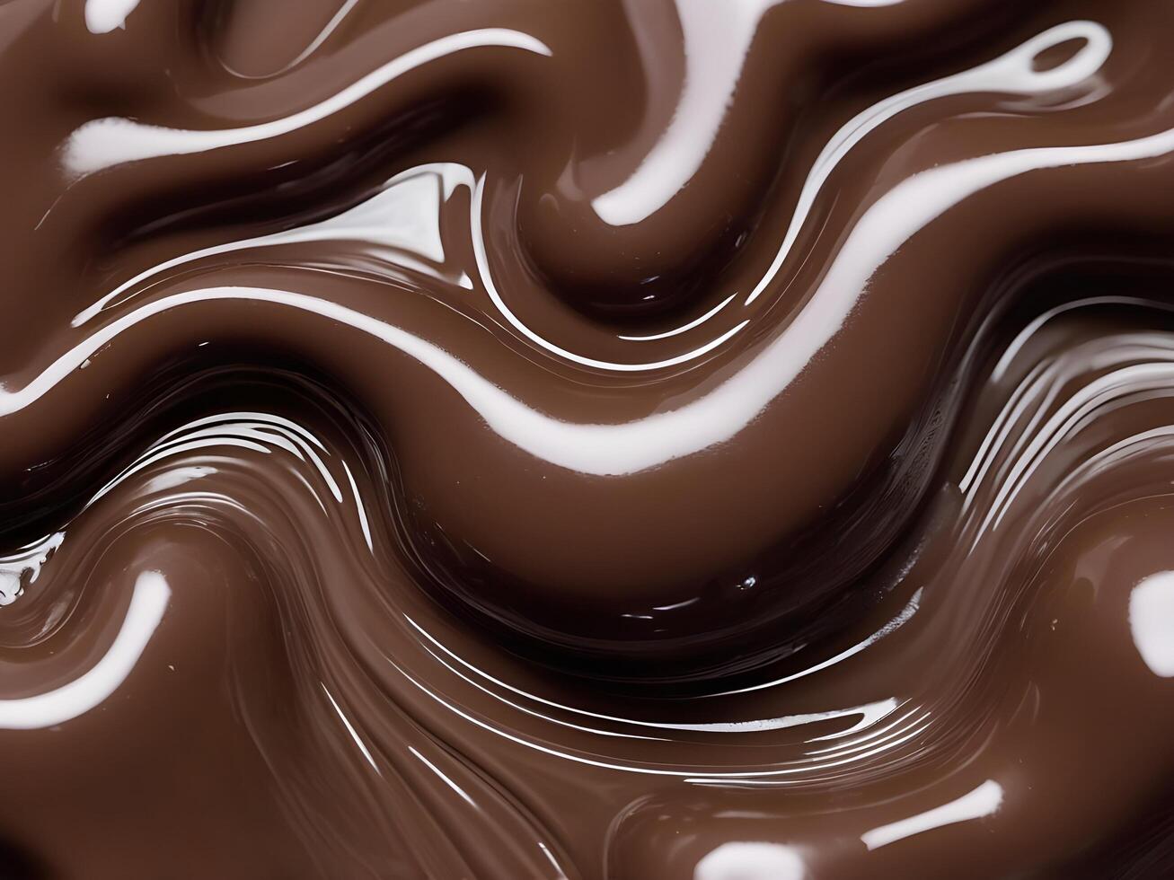 A macro shot showing smooth, glossy melted chocolate with beautiful swirling designs. photo
