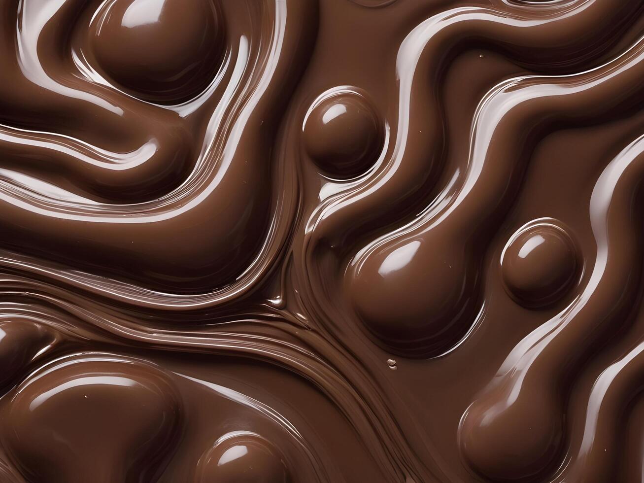 A close-up shot of glossy melted chocolate, with its smooth surface and delicate swirls. photo