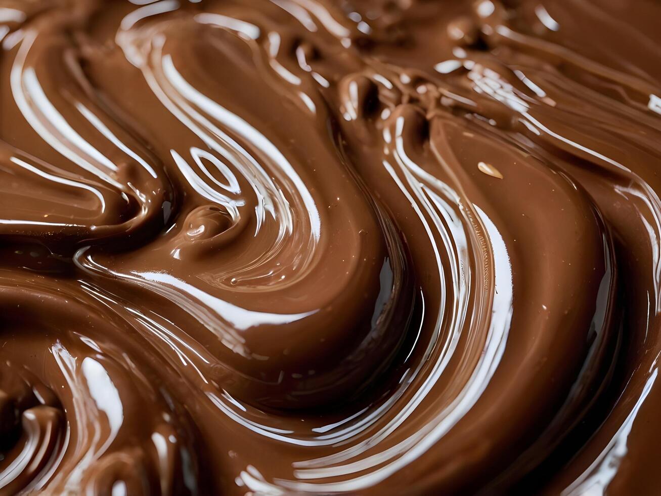 A macro shot of glossy melted chocolate, showcasing its soft, flowing swirls. photo