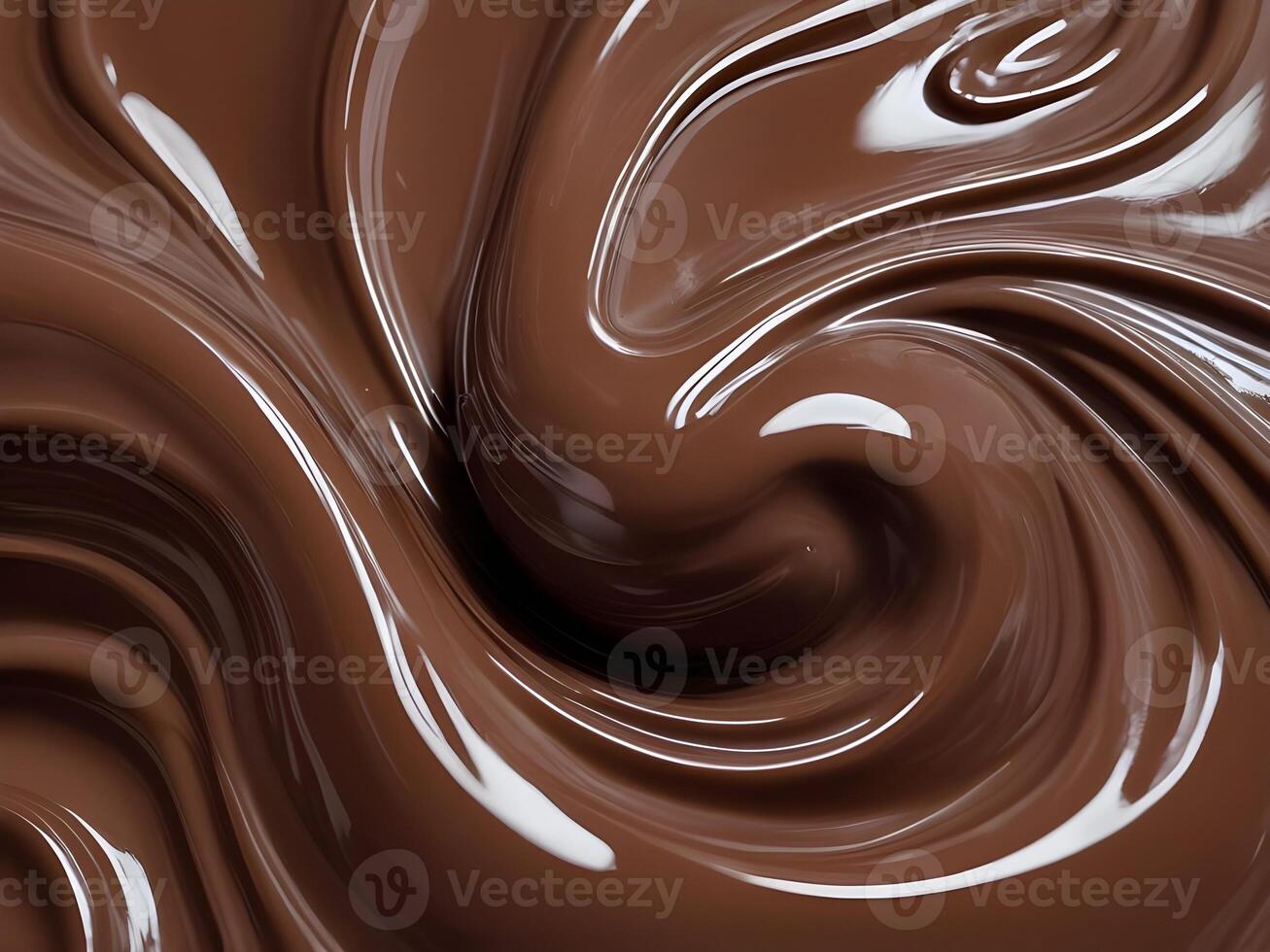A close up of smooth, glossy melted chocolate with soft swirling patterns. photo