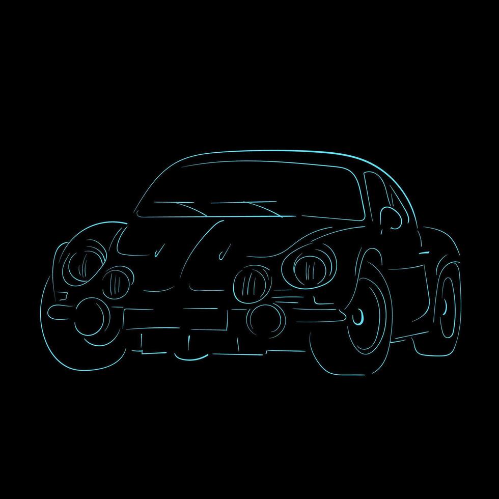 classic Car icon. Blue neon style on a black background. vector
