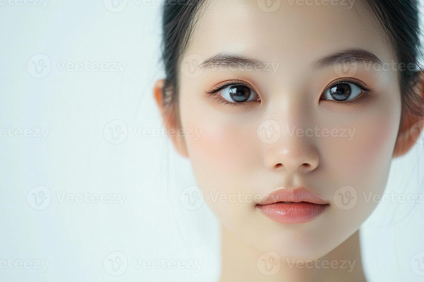 A woman with dark eyes and a white shirt photo