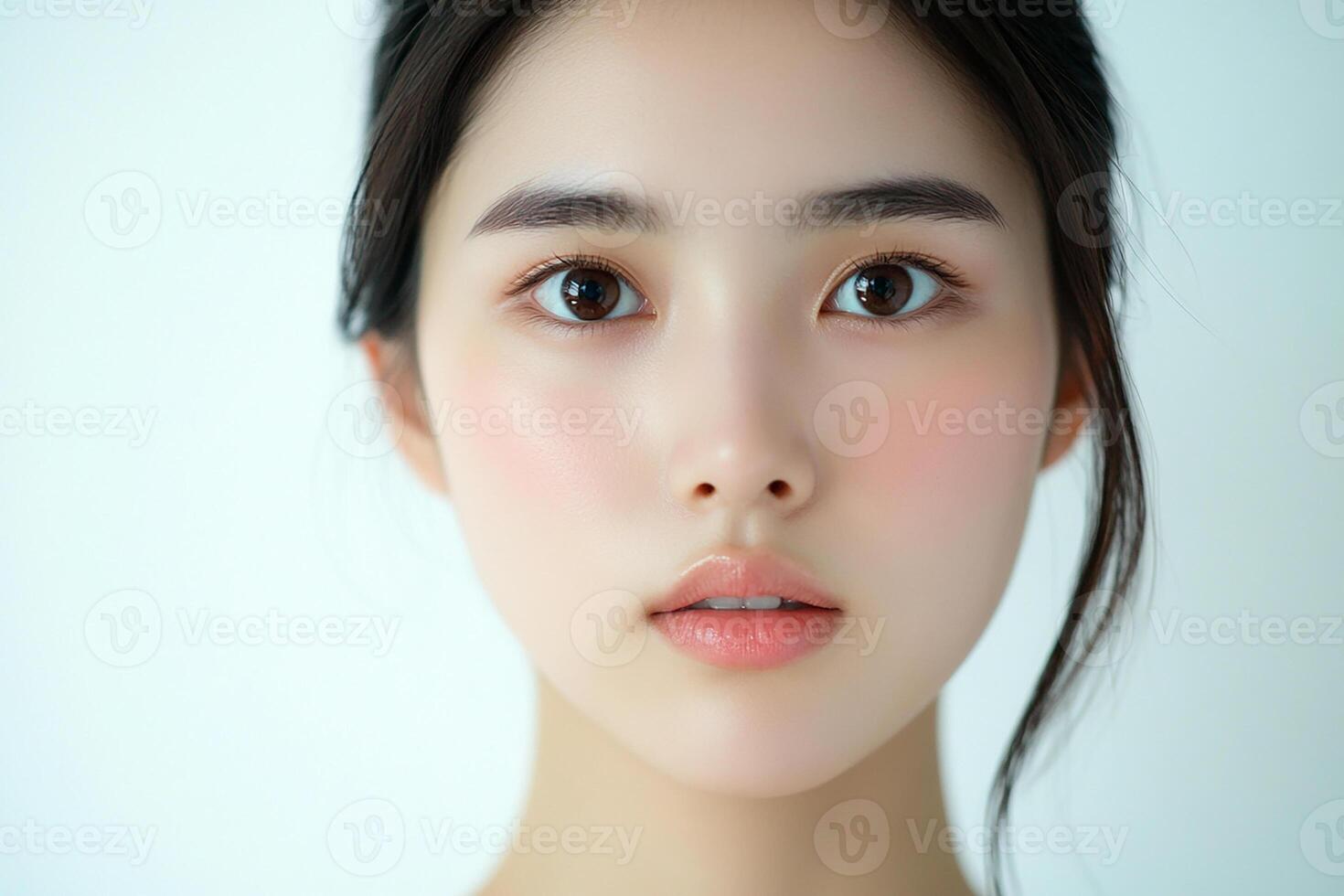 A woman with long hair and a pink face photo