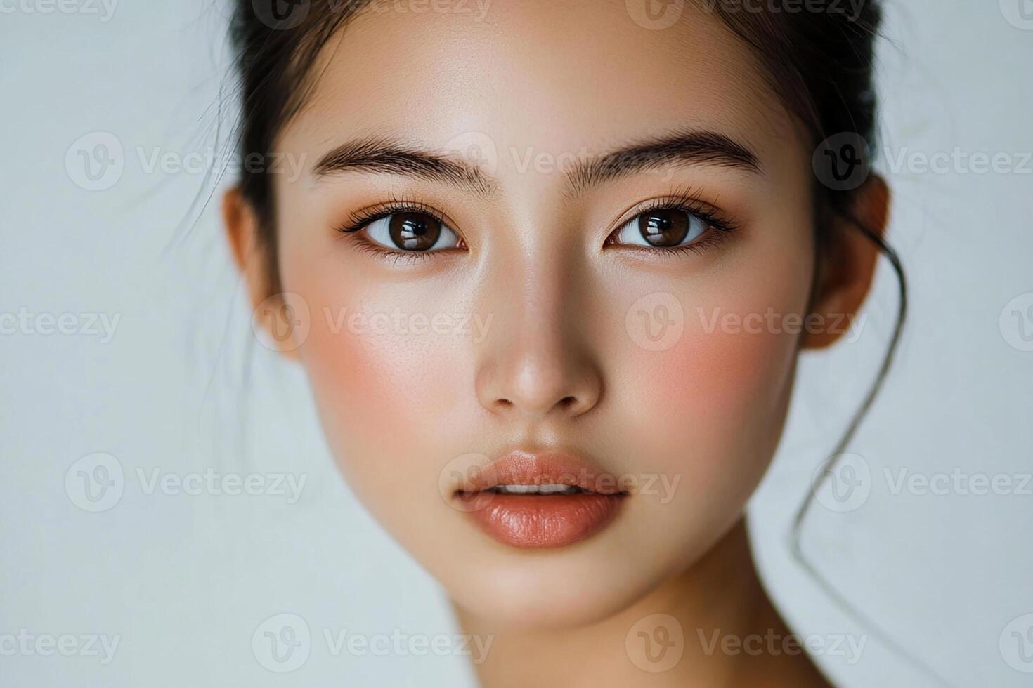A woman with a pink blush on her face photo