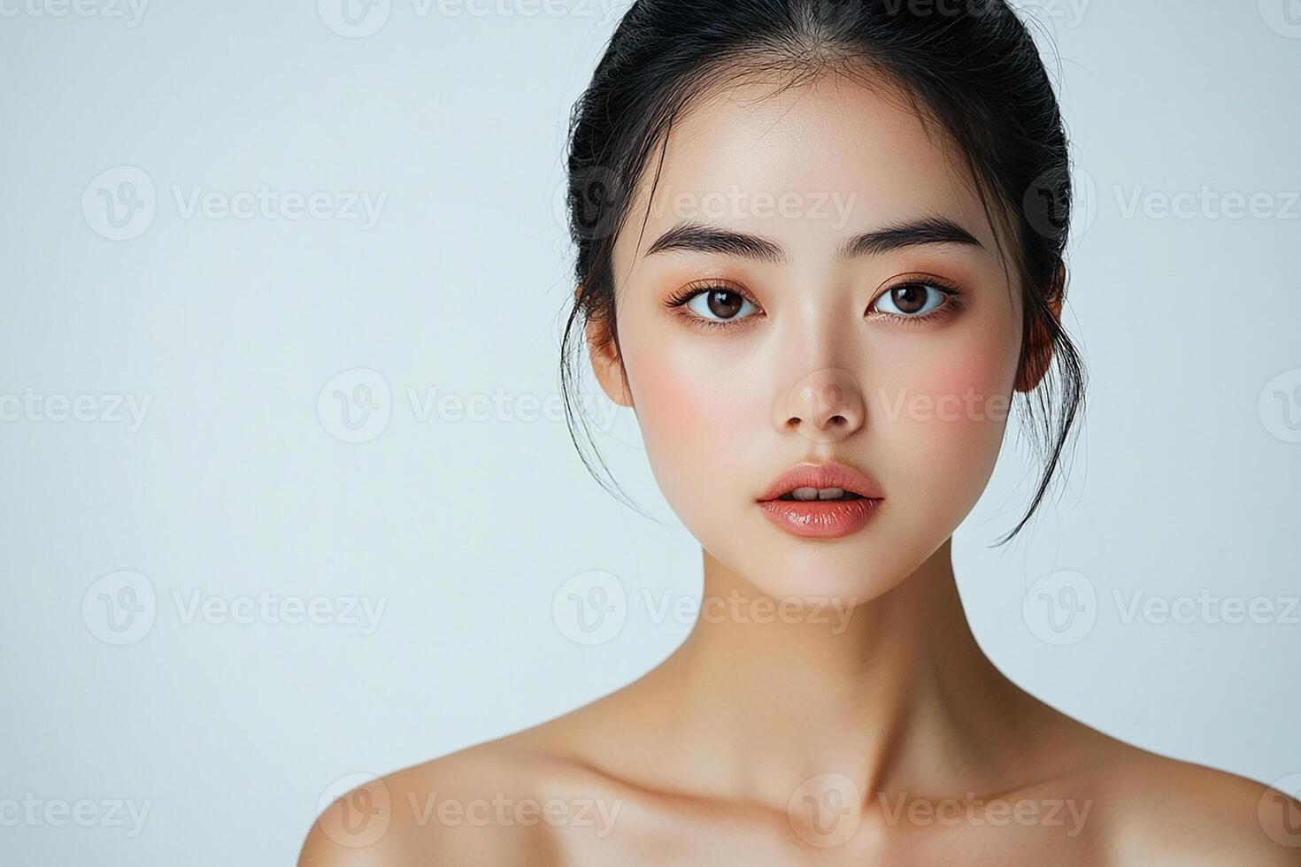 Beautiful asian woman with pink blush photo