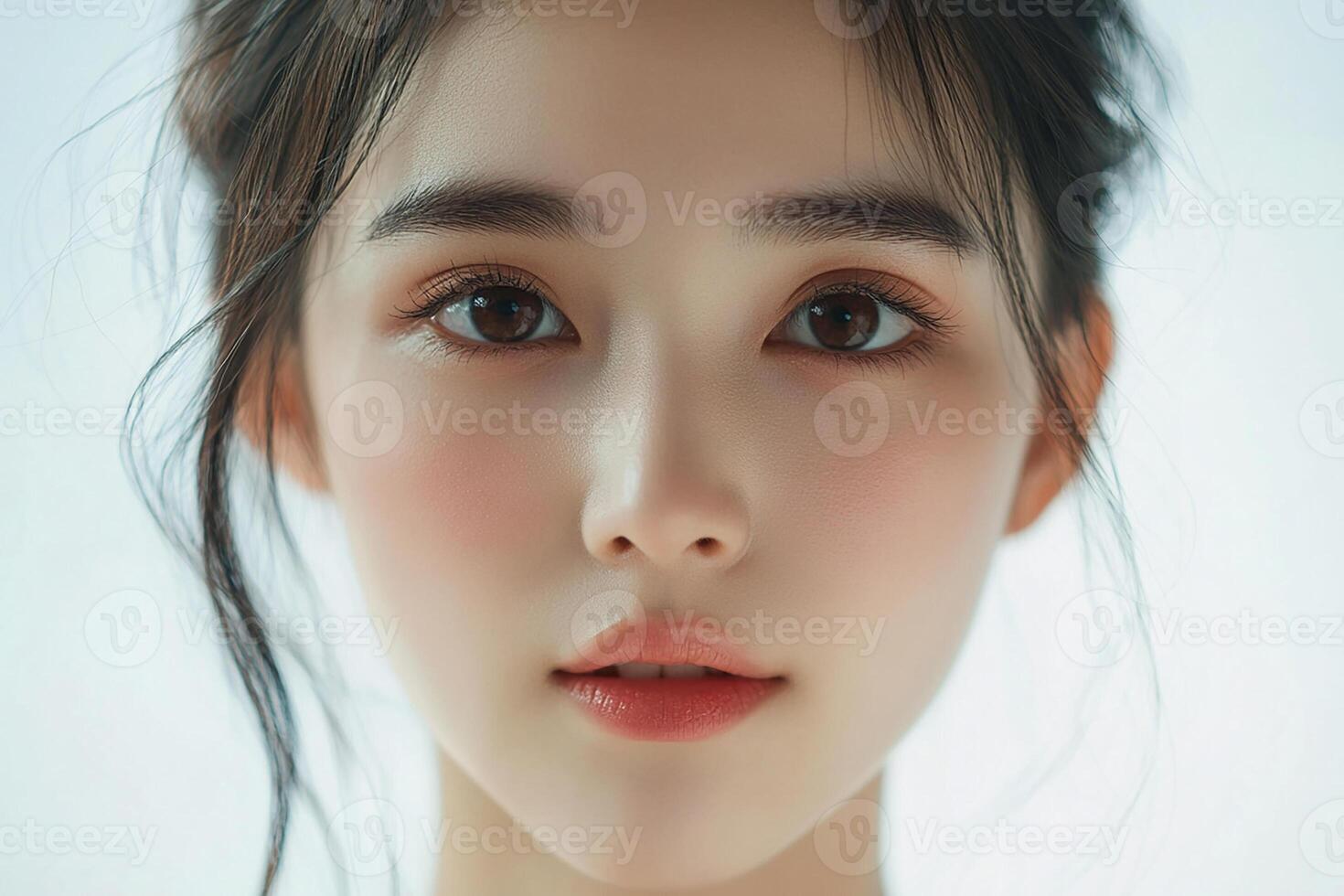 A beautiful woman with long hair and dark eyes photo