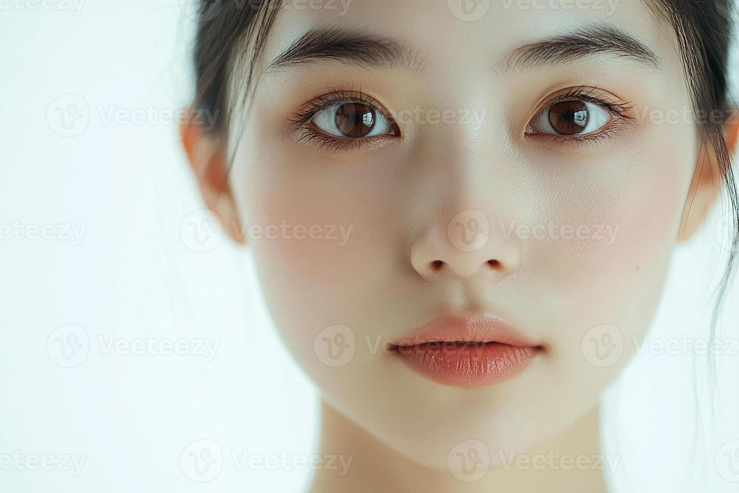 A woman with dark eyes and a white background photo