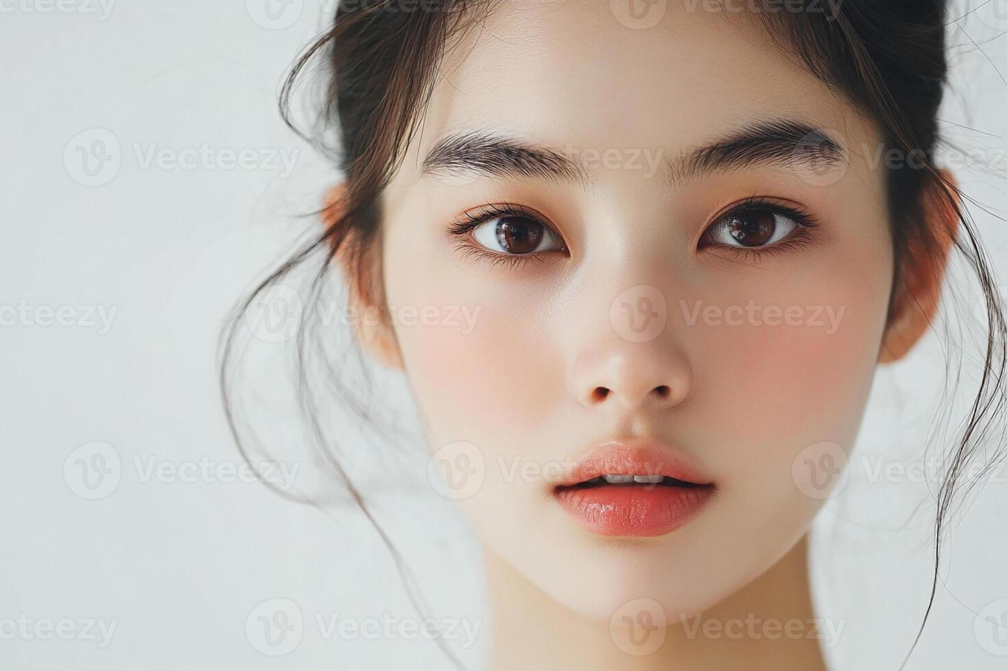 A woman with dark hair and a pink face photo