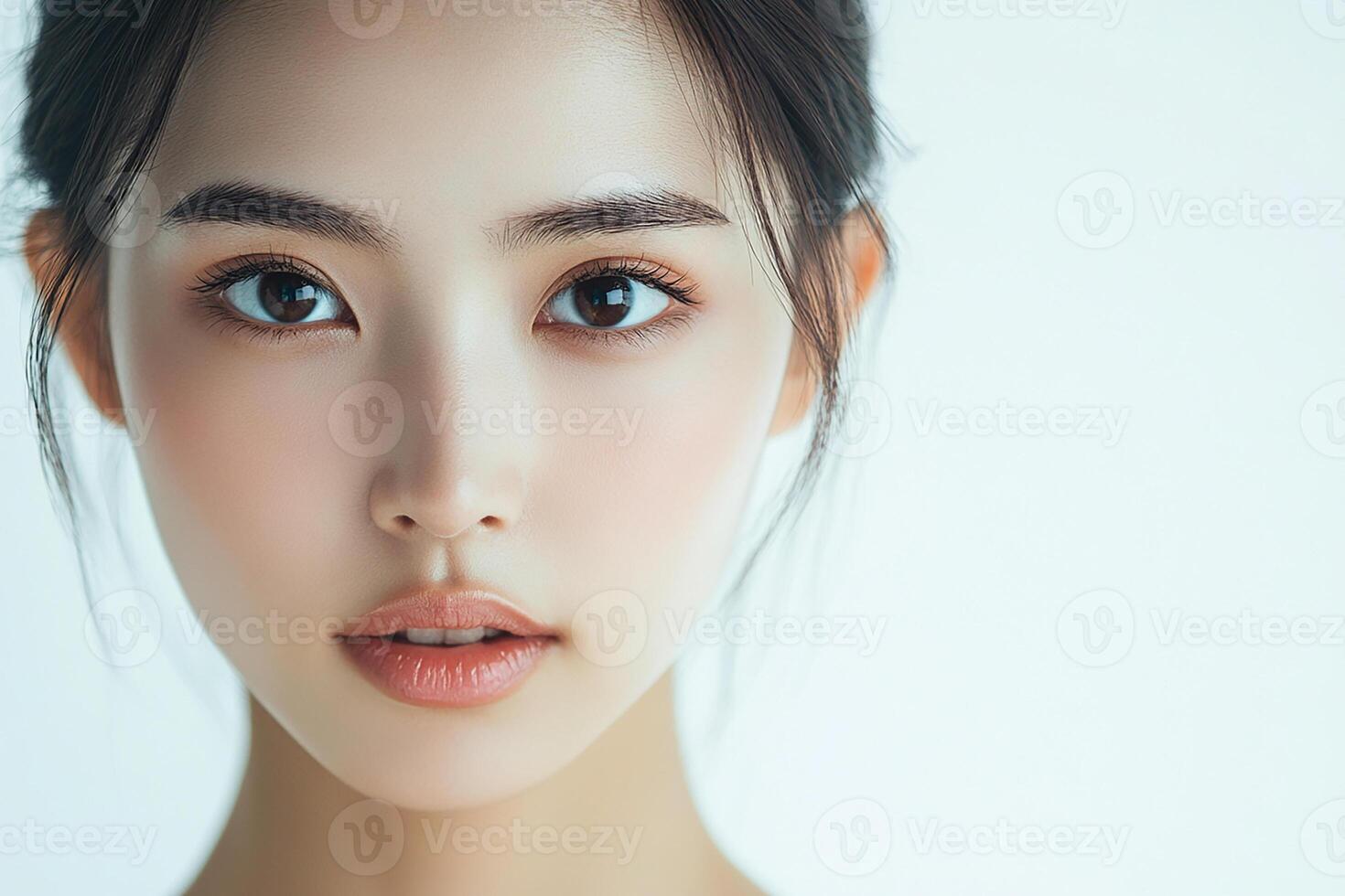 Beautiful asian woman with white skin and blue eyes photo