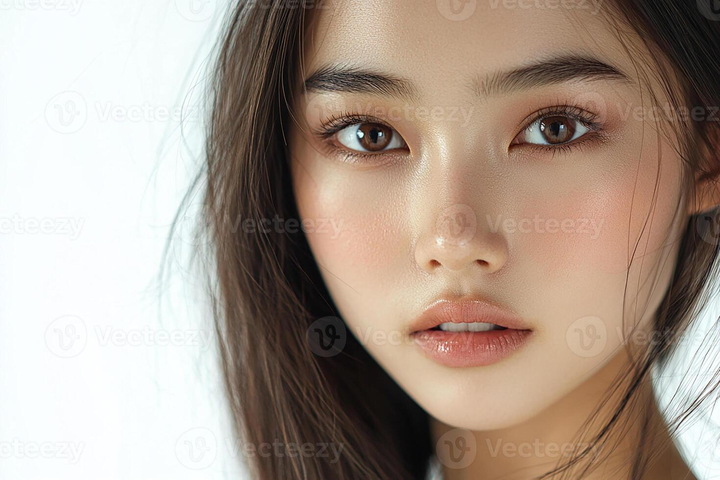 A beautiful young woman with long hair and brown eyes photo