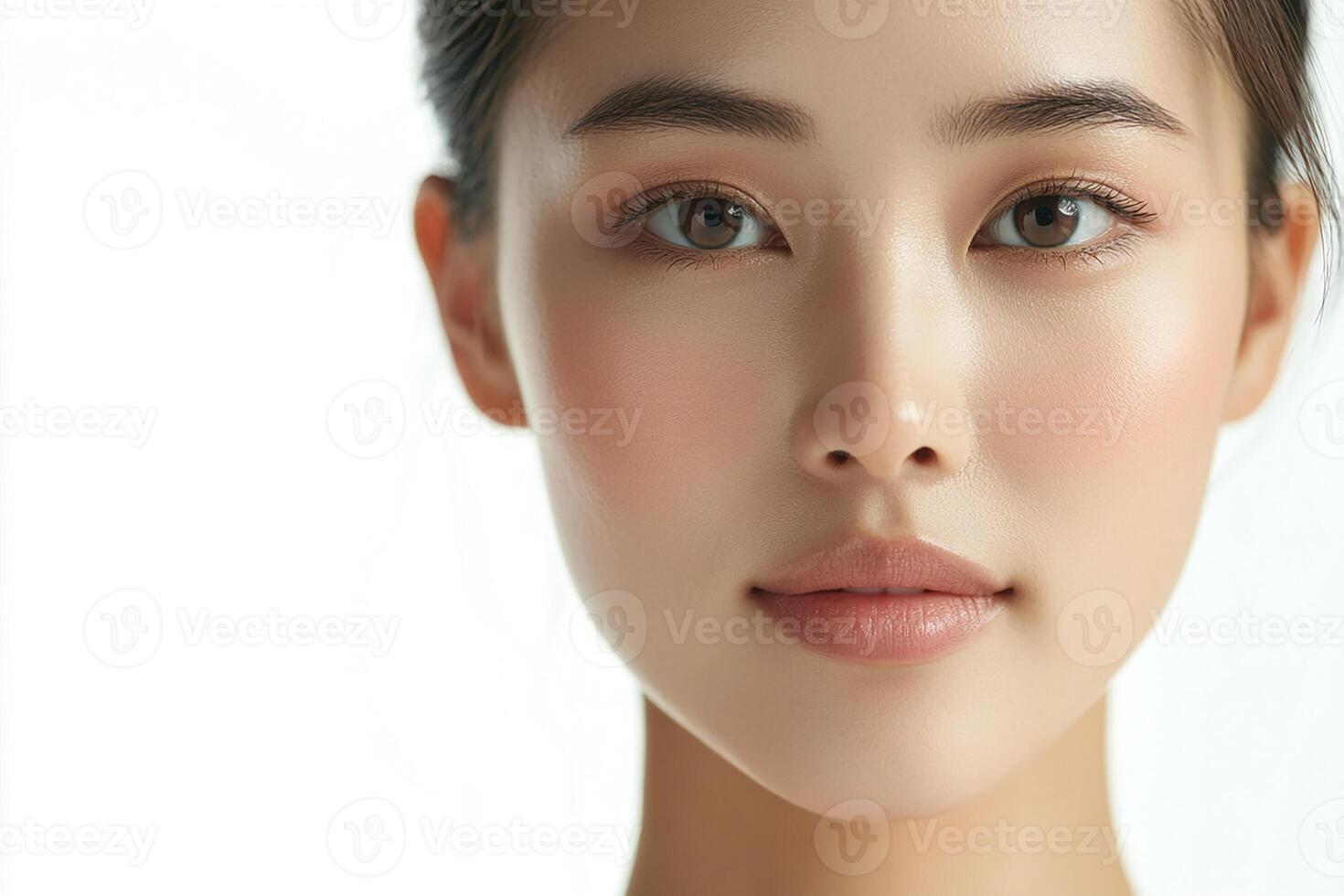 A woman with a beautiful face and a white background photo