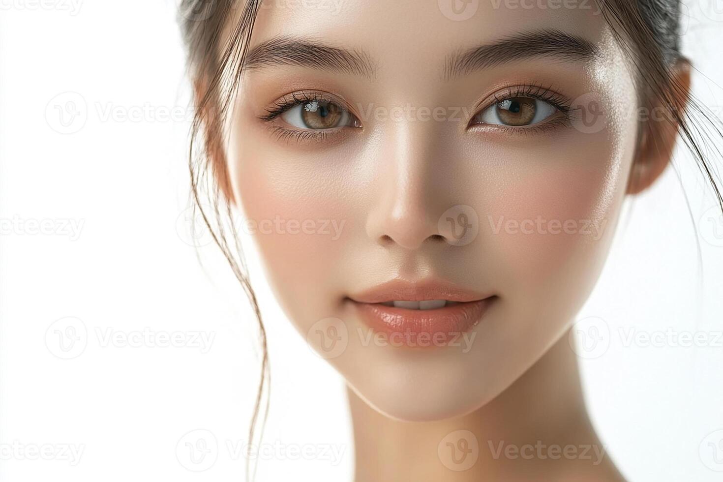 A woman with brown eyes and a white background photo