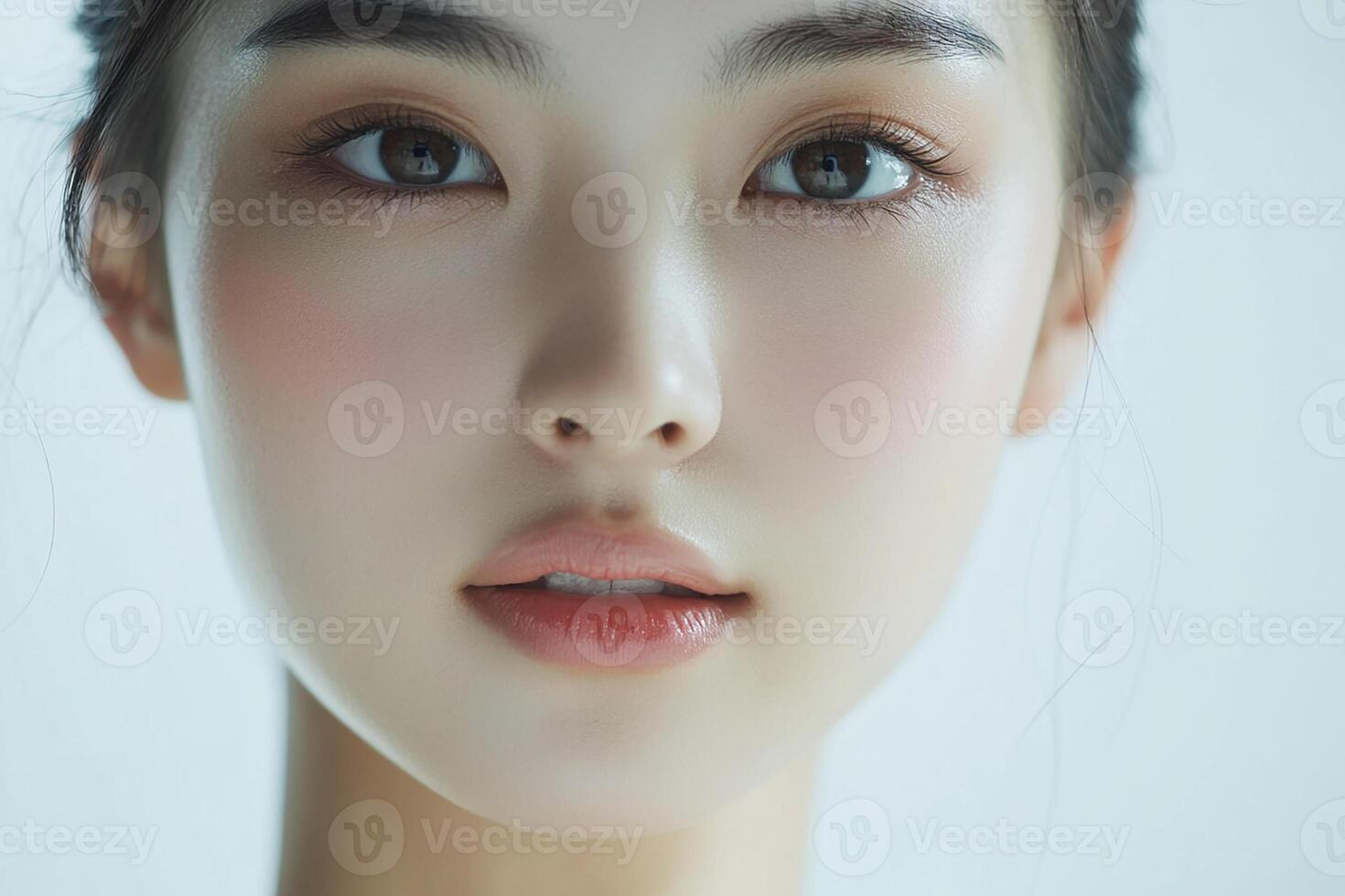 A woman with a beautiful face and a white background photo