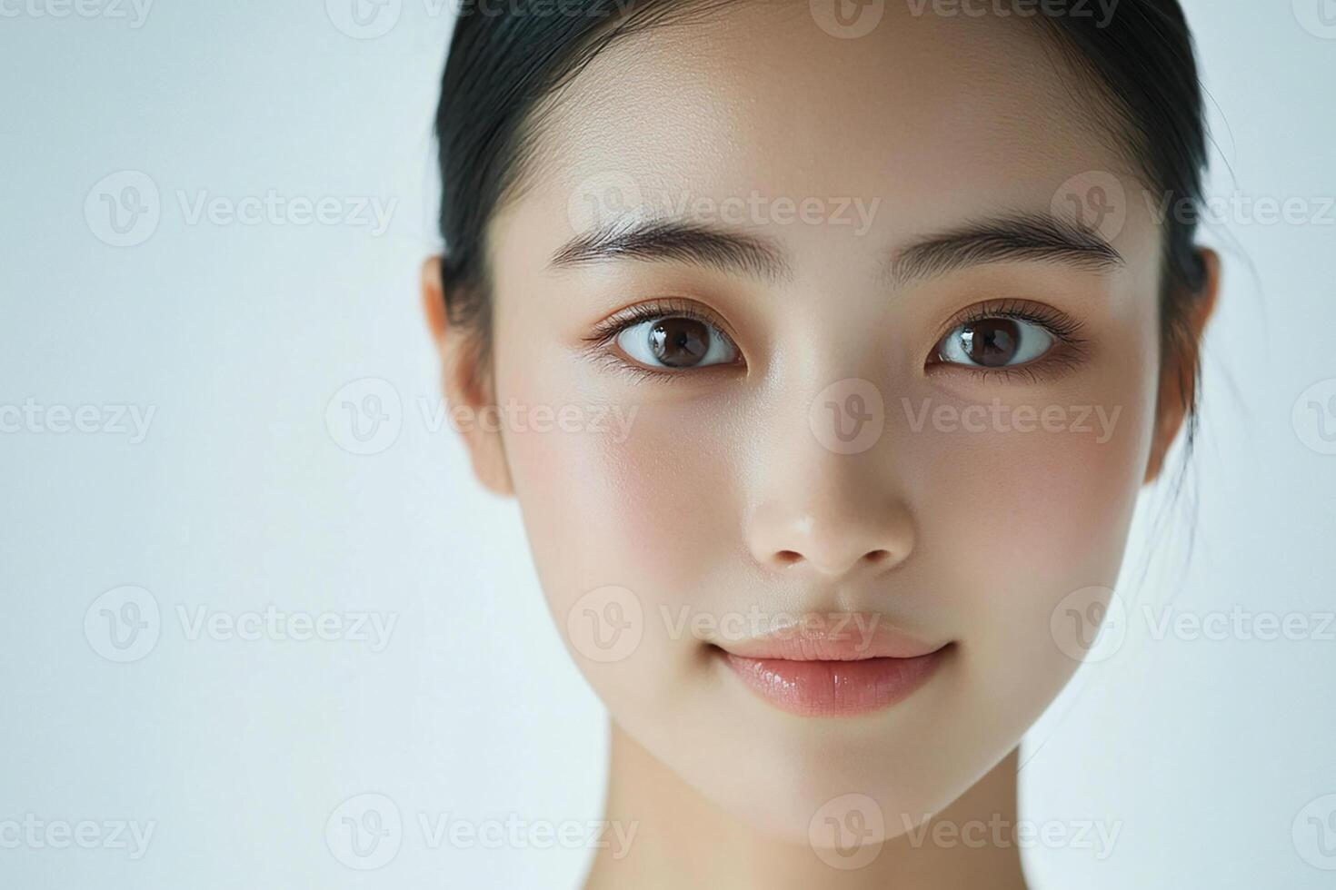 A woman with a beautiful face and a white shirt photo
