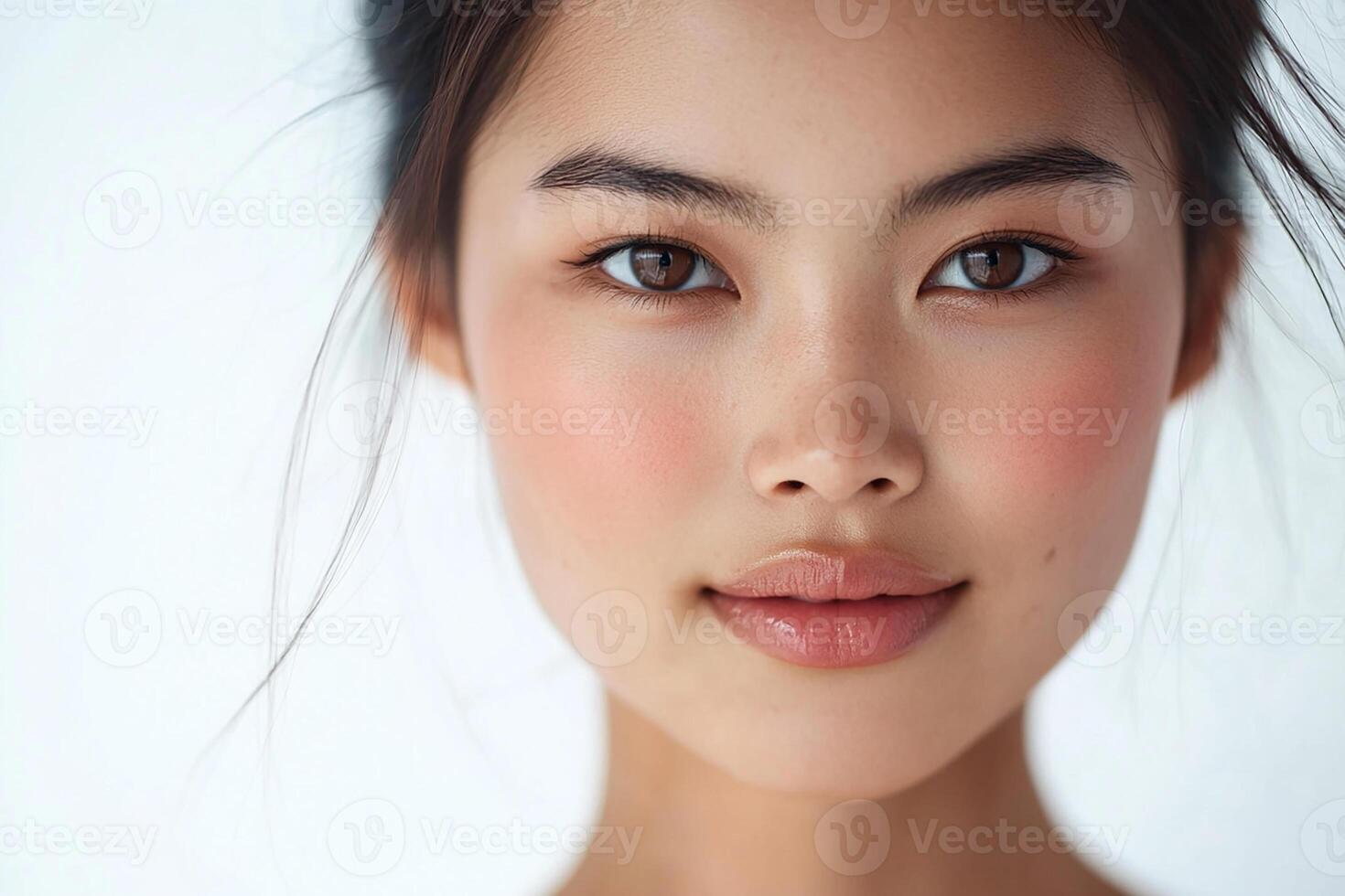 A woman with a pink blush on her face photo