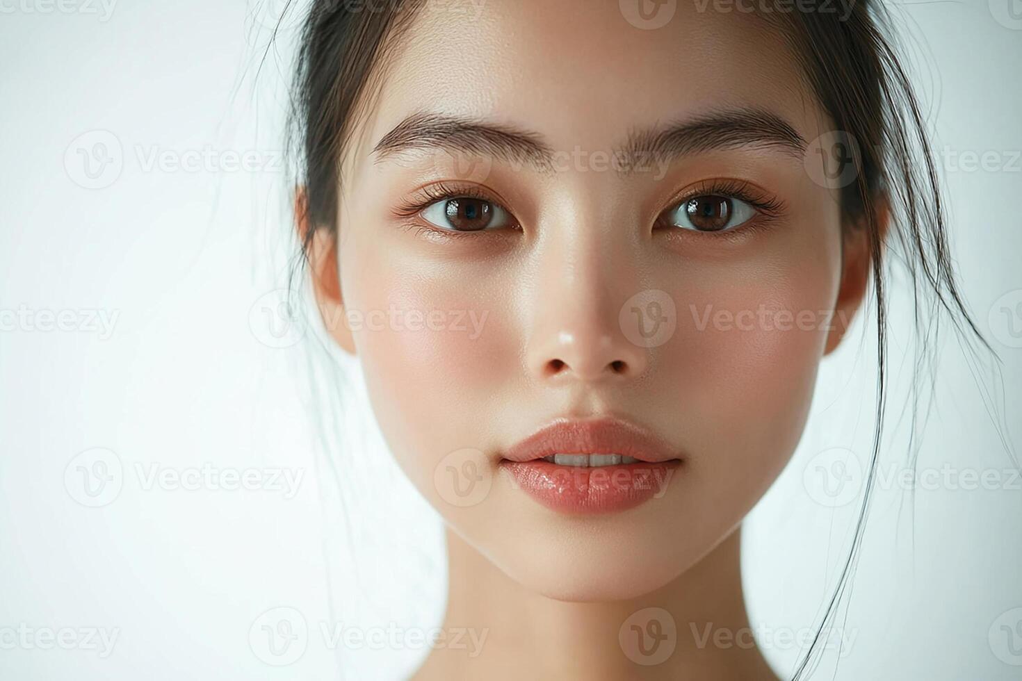 A woman with a beautiful face and a white shirt photo