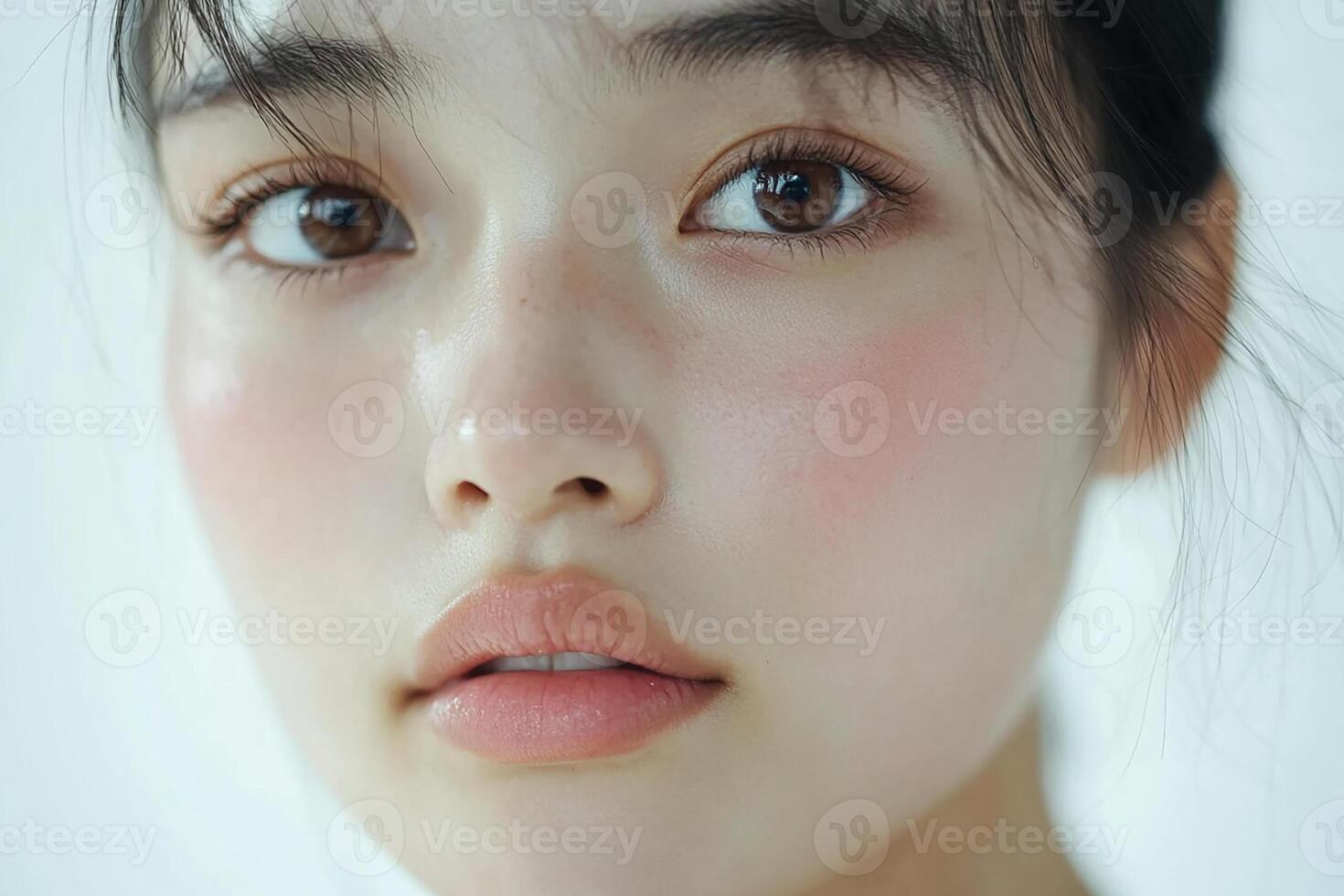 A close up of a woman with pink skin photo
