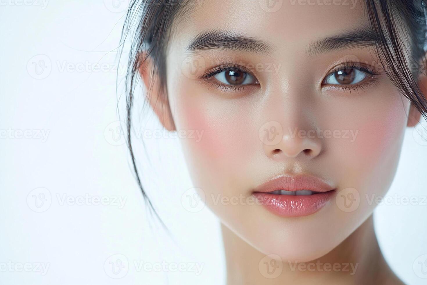A woman with a pink blush on her face photo