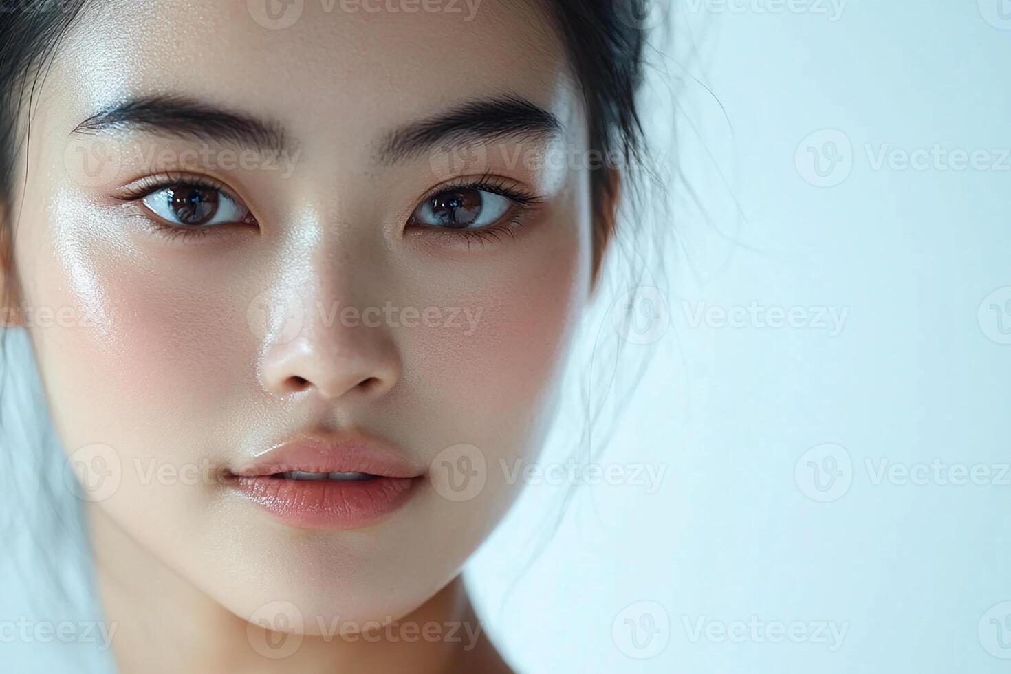 A woman with a beautiful face and dark hair photo