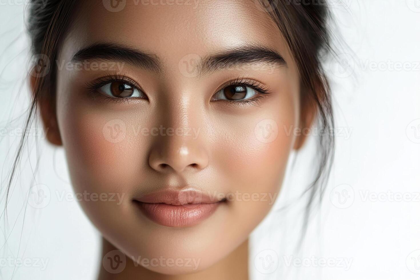 A woman with a beautiful face and brown eyes photo