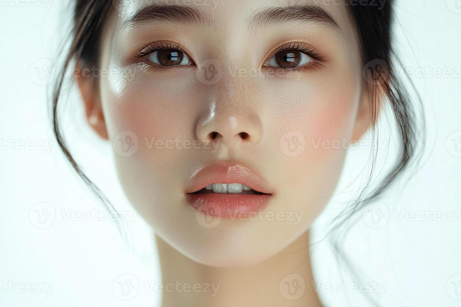 A beautiful asian woman with a pink blush photo