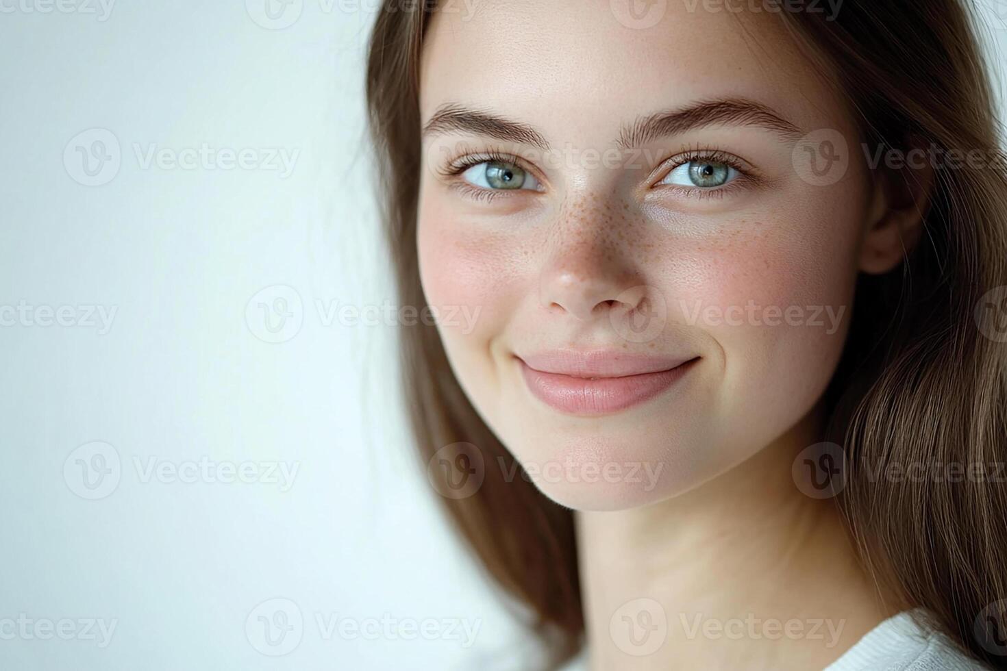 A woman with freckles on her face photo
