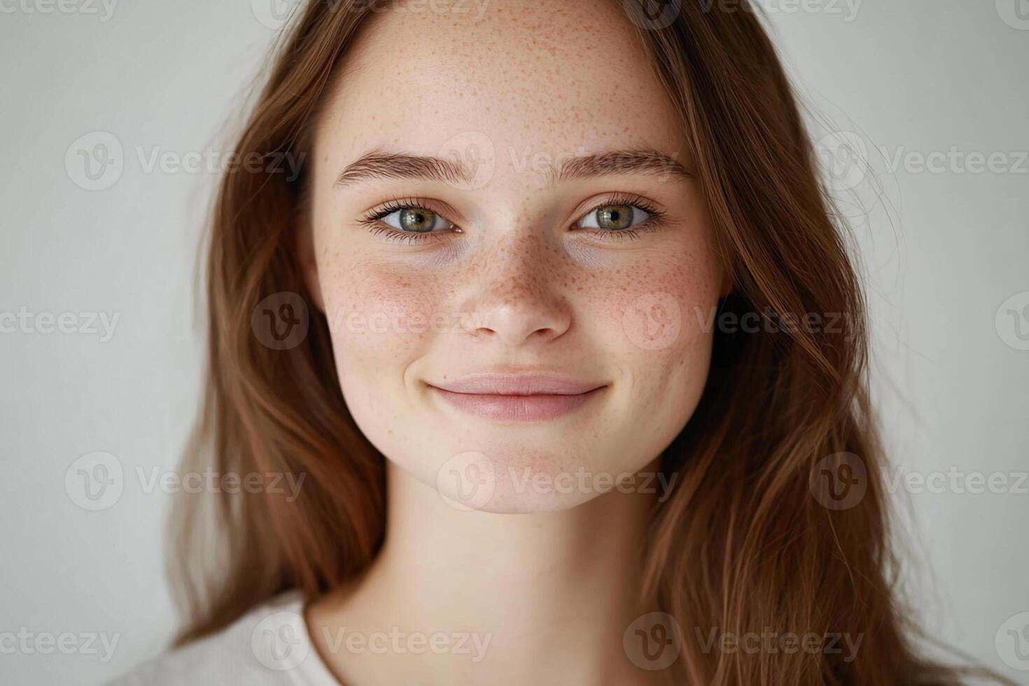 A young woman with freckles on her face photo