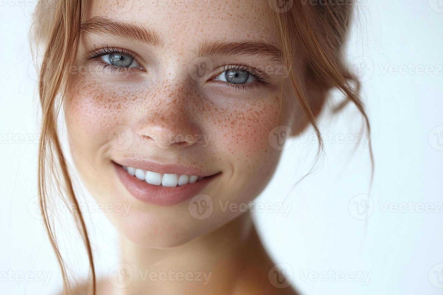 A woman with freckles on her face photo