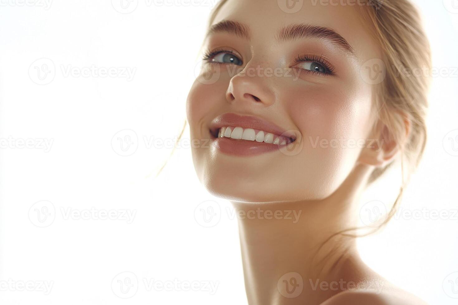 A woman smiling with her skin clean and clear photo
