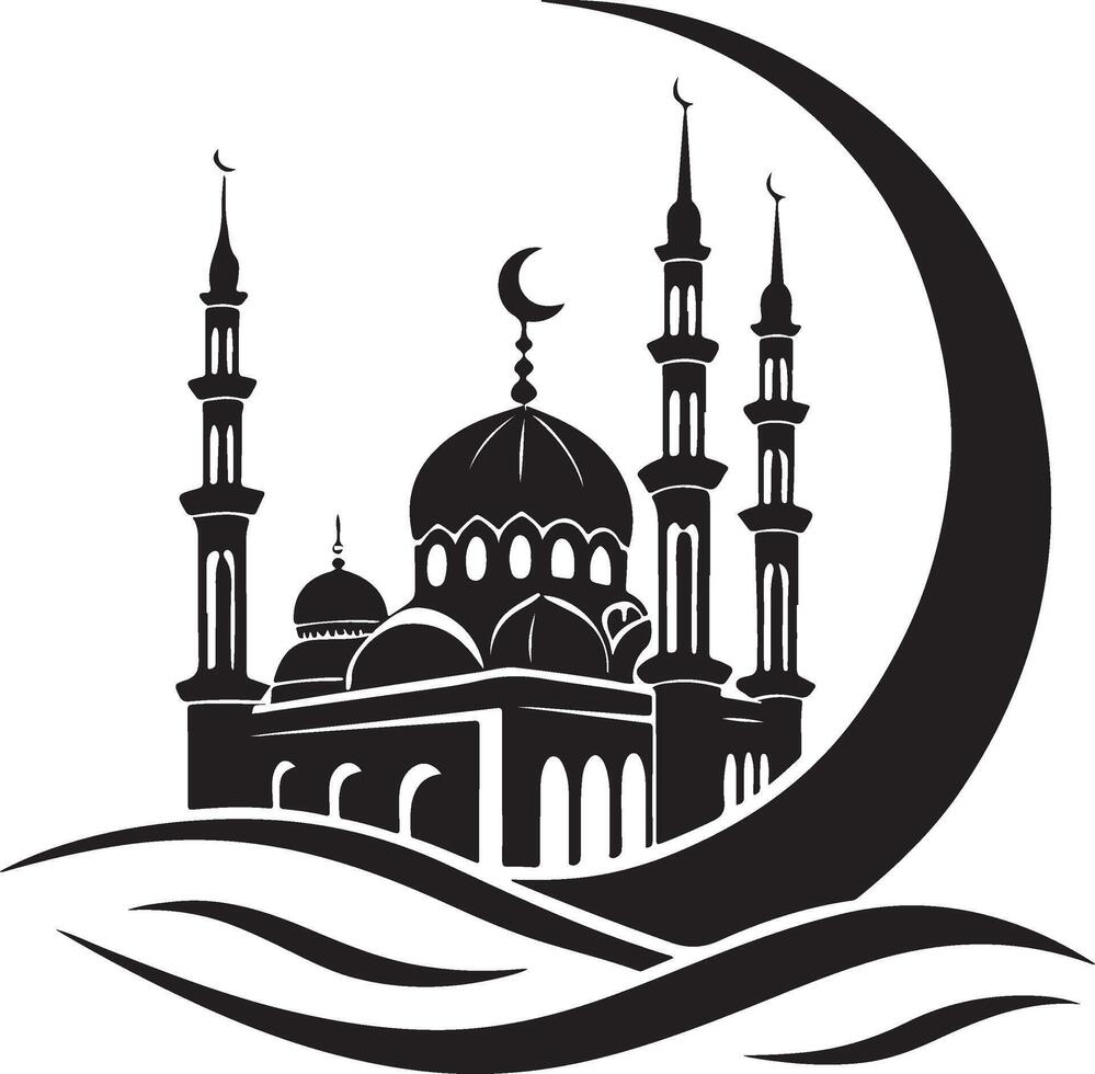 Black Silhouette of a Mosque with Crescent Moon vector