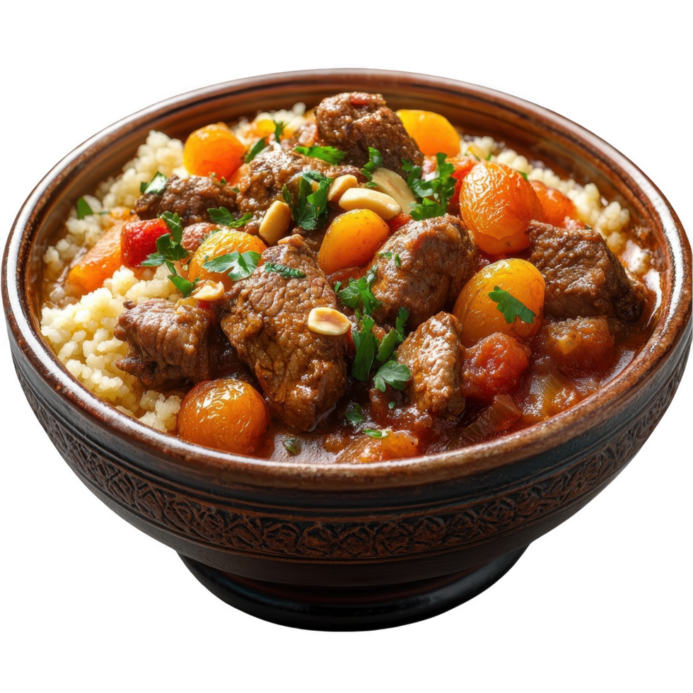 A bowl of stew with rice and vegetables png