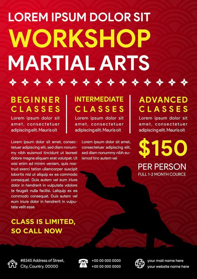 workshop of martial arts practice flyer design invitation template use red gradient background vector