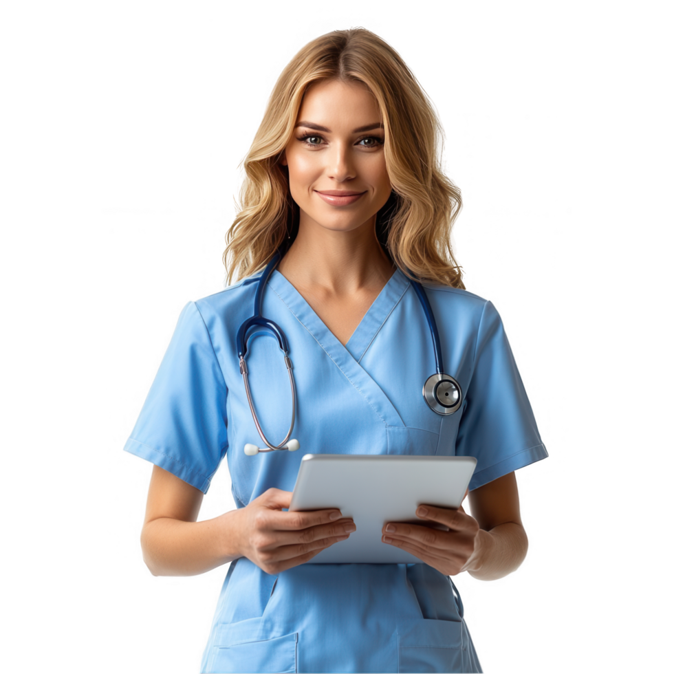 A female nurse holding a tablet png