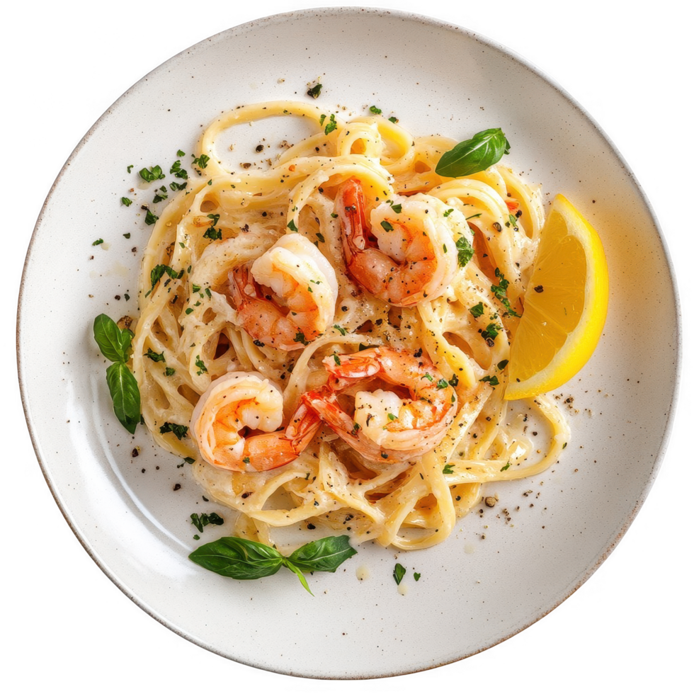 Shrimp pasta with lemon and basil png