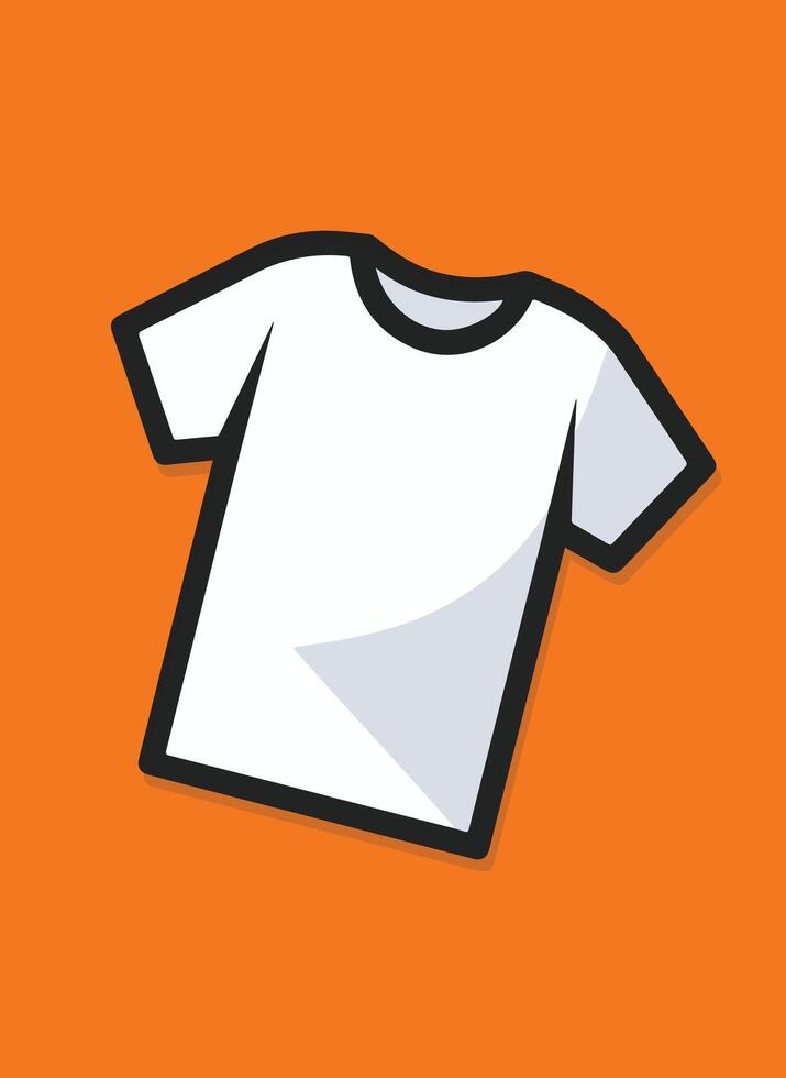 A white t-shirt lies flat, slightly bent and placed against a solid white background. vector
