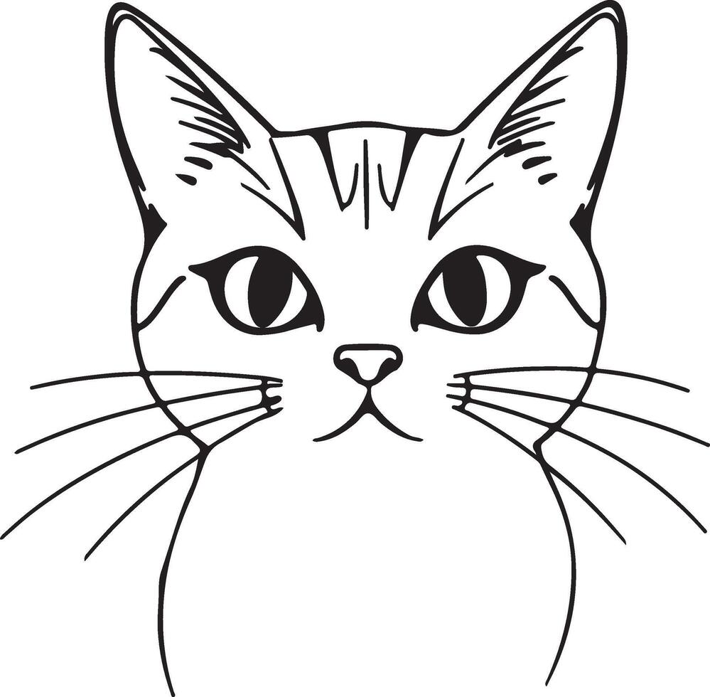 Elegant Sitting Cat Silhouette, Minimalist Line Art on White Background vector