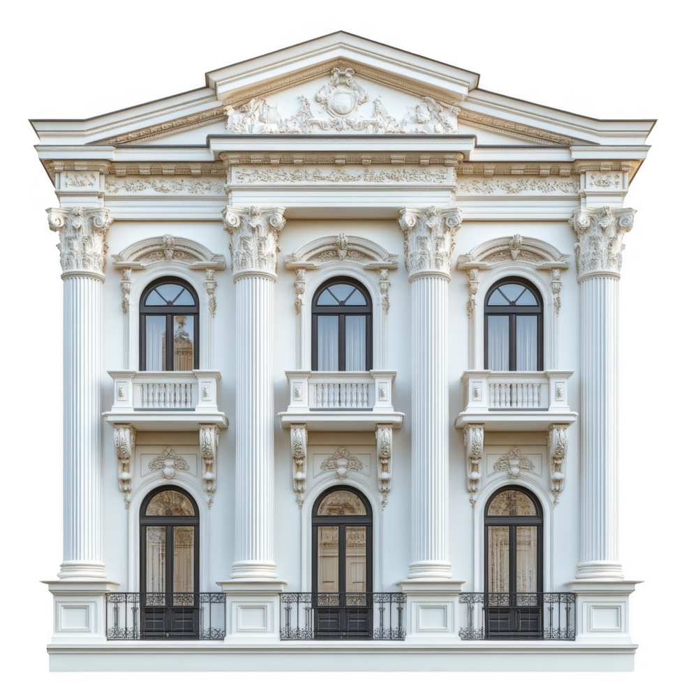 A white building with ornate columns and balconies png