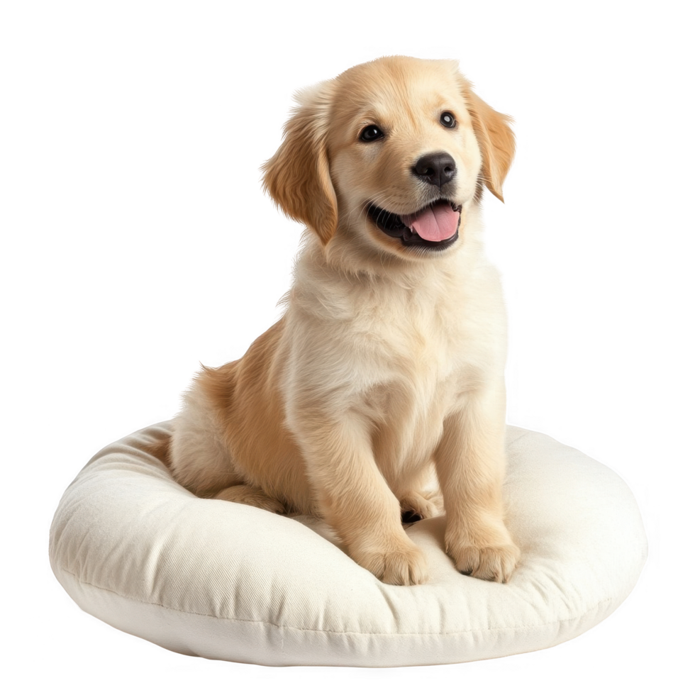 A golden retriever puppy sitting on a white pillow png