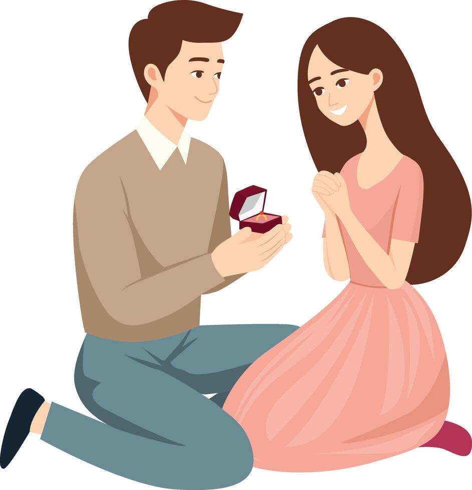 Romantic Couple Engaged in Proposal Illustration vector