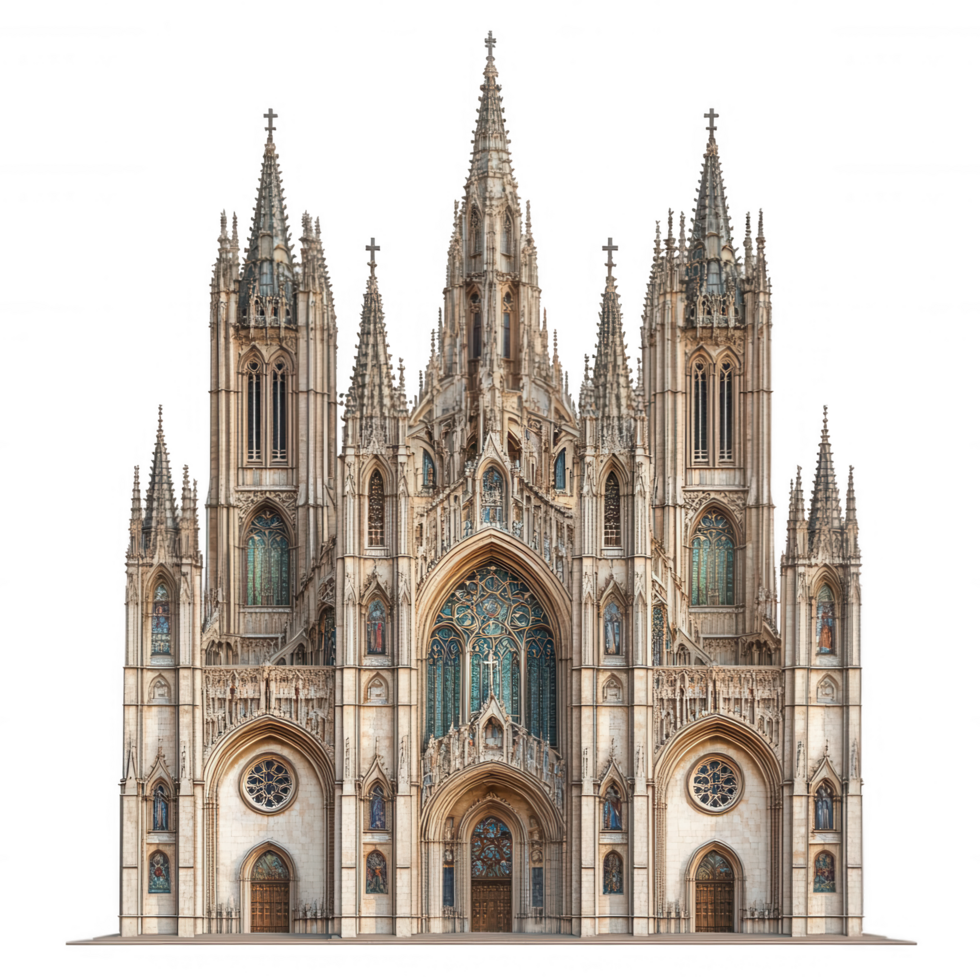A large cathedral with many windows and spires png