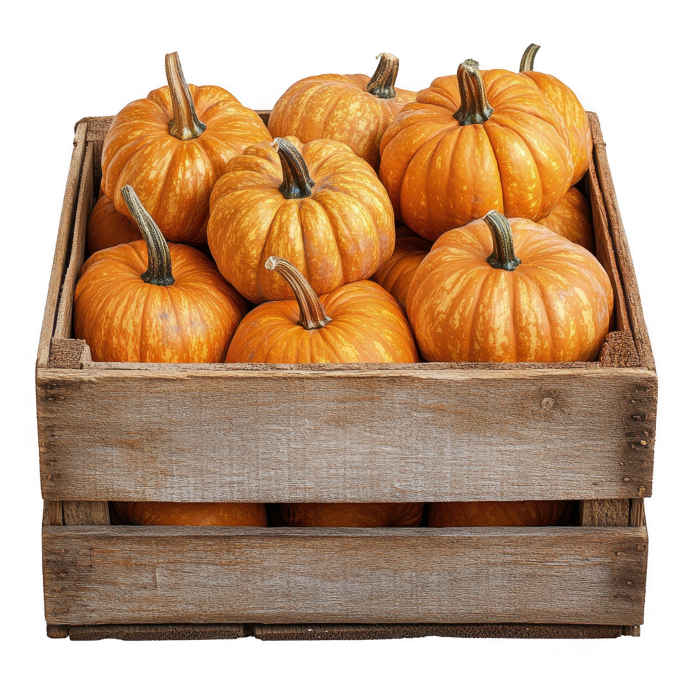 A wooden crate filled with pumpkins png