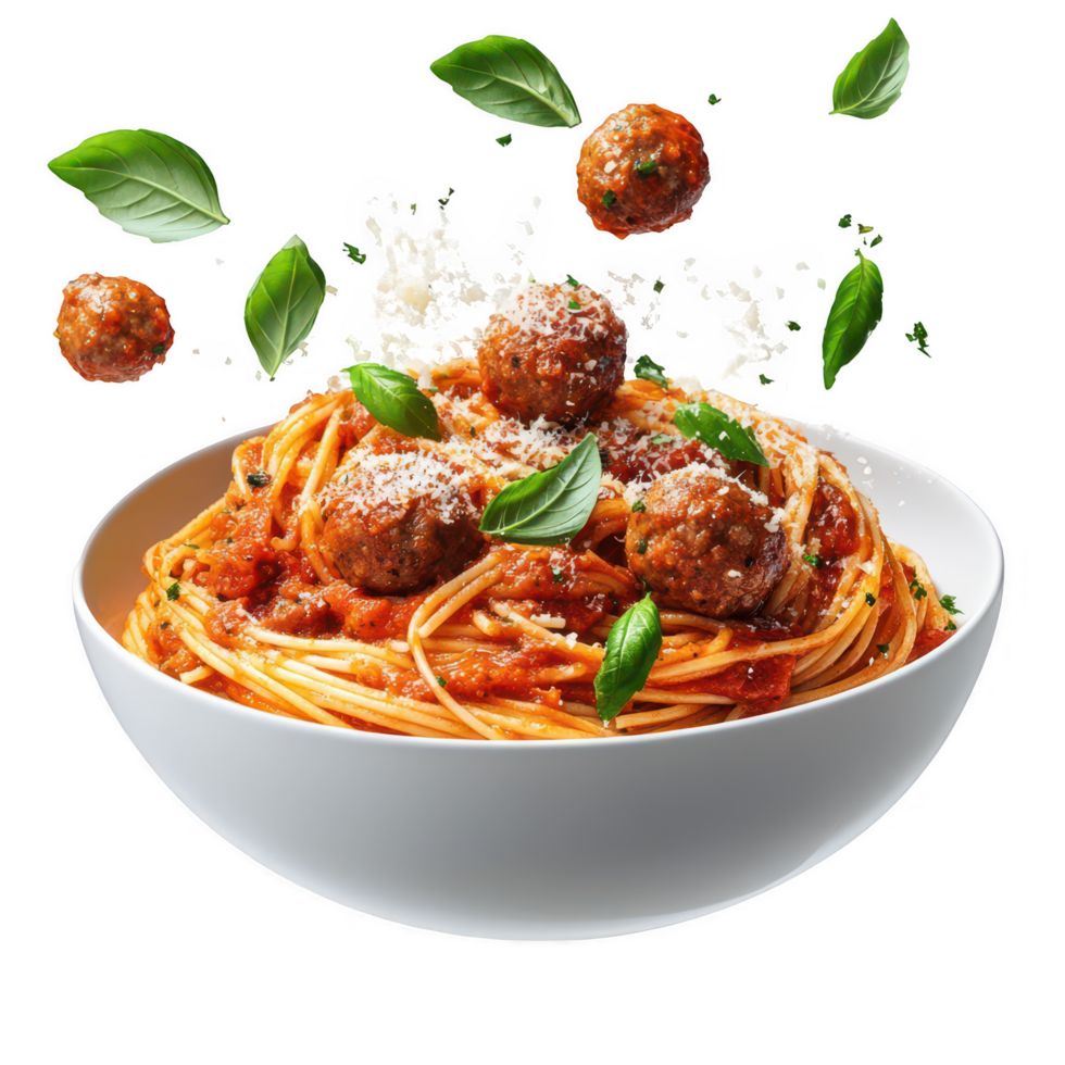Spaghetti with meatballs in tomato sauce png