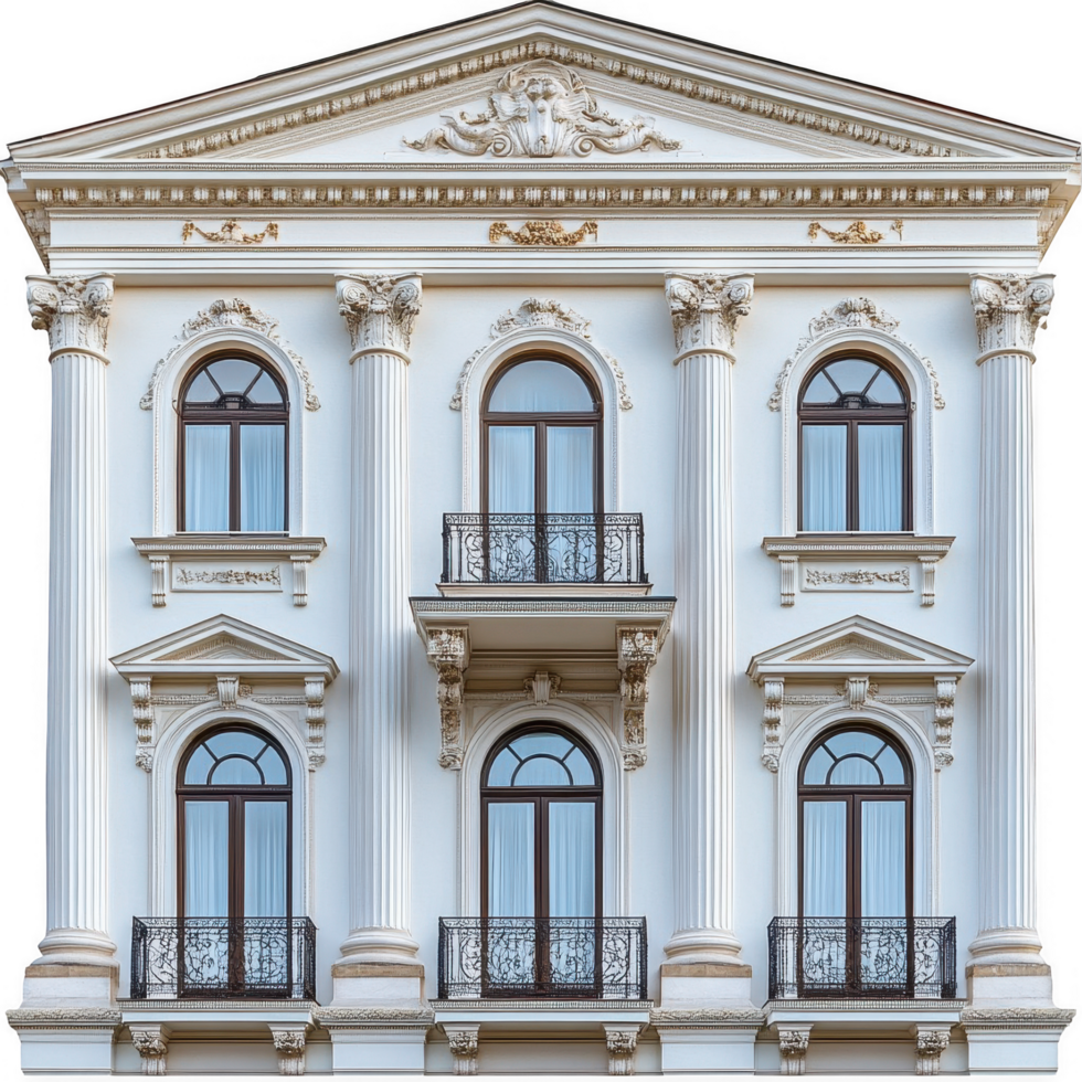 A white building with ornate windows and balconies png