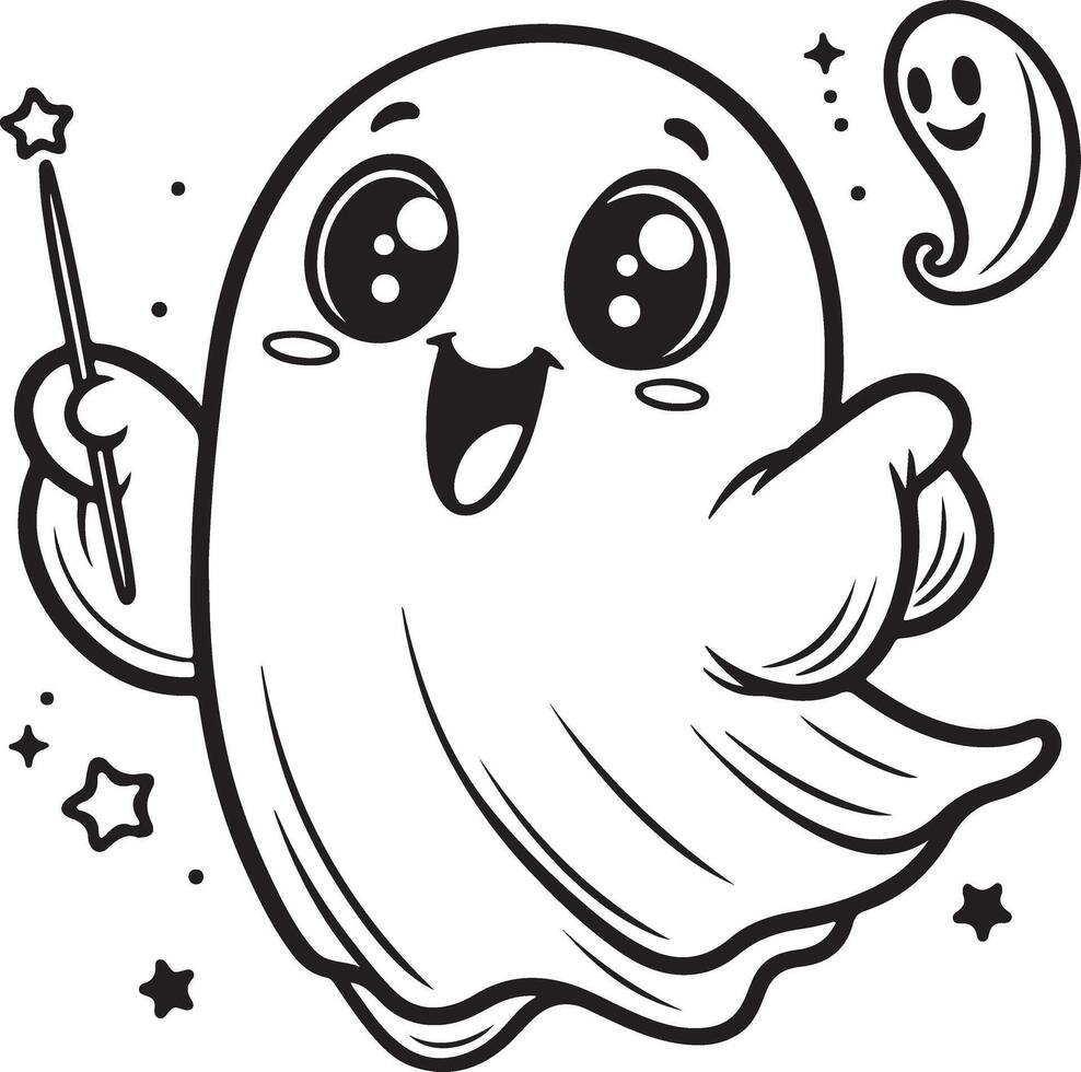 A cartoon ghost with a wand and a star vector