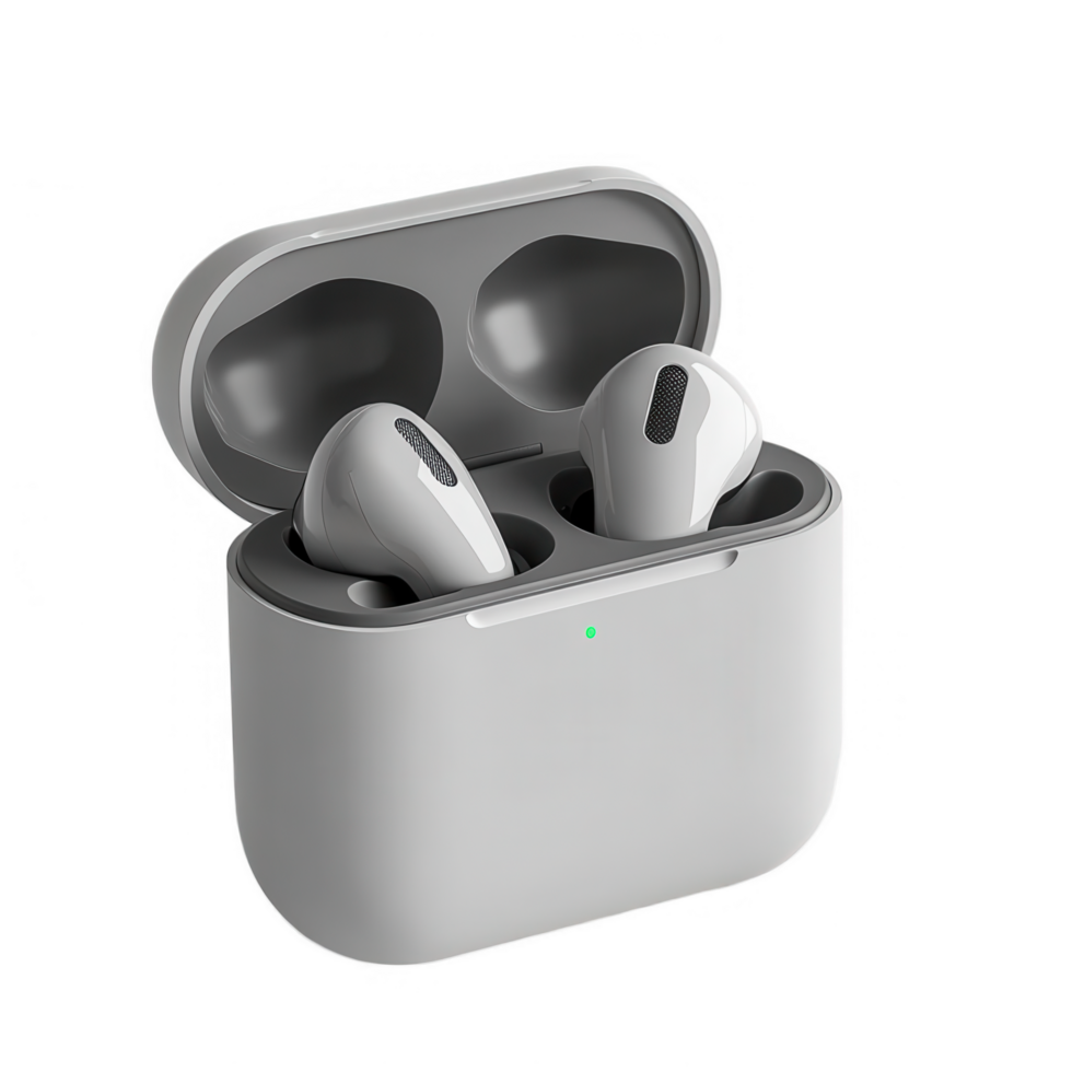 Airpods in a case with a charging cable png