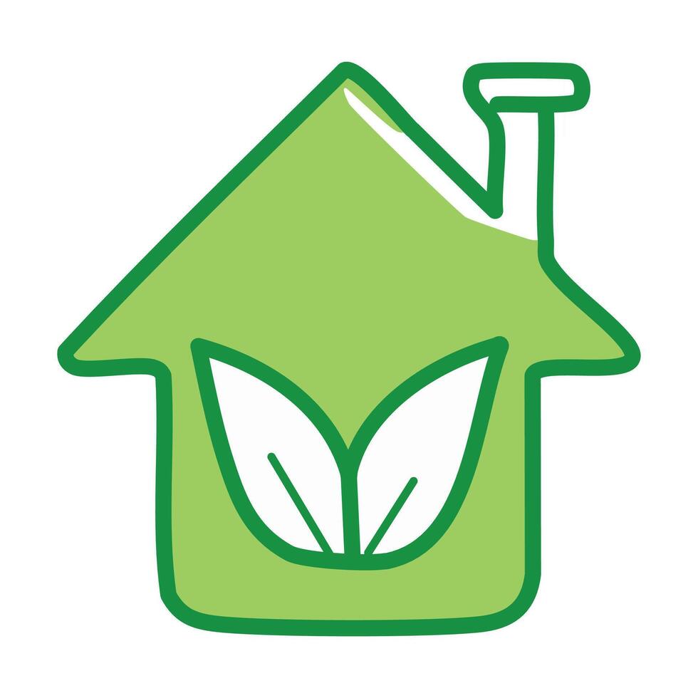 house with leafs plant ecology icon illustration design green color vector