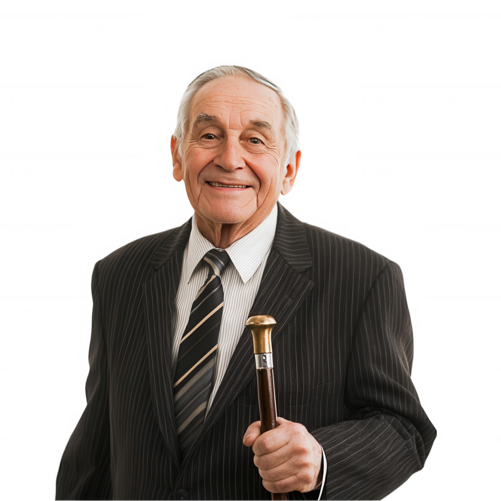 A man in a suit holding a cane png