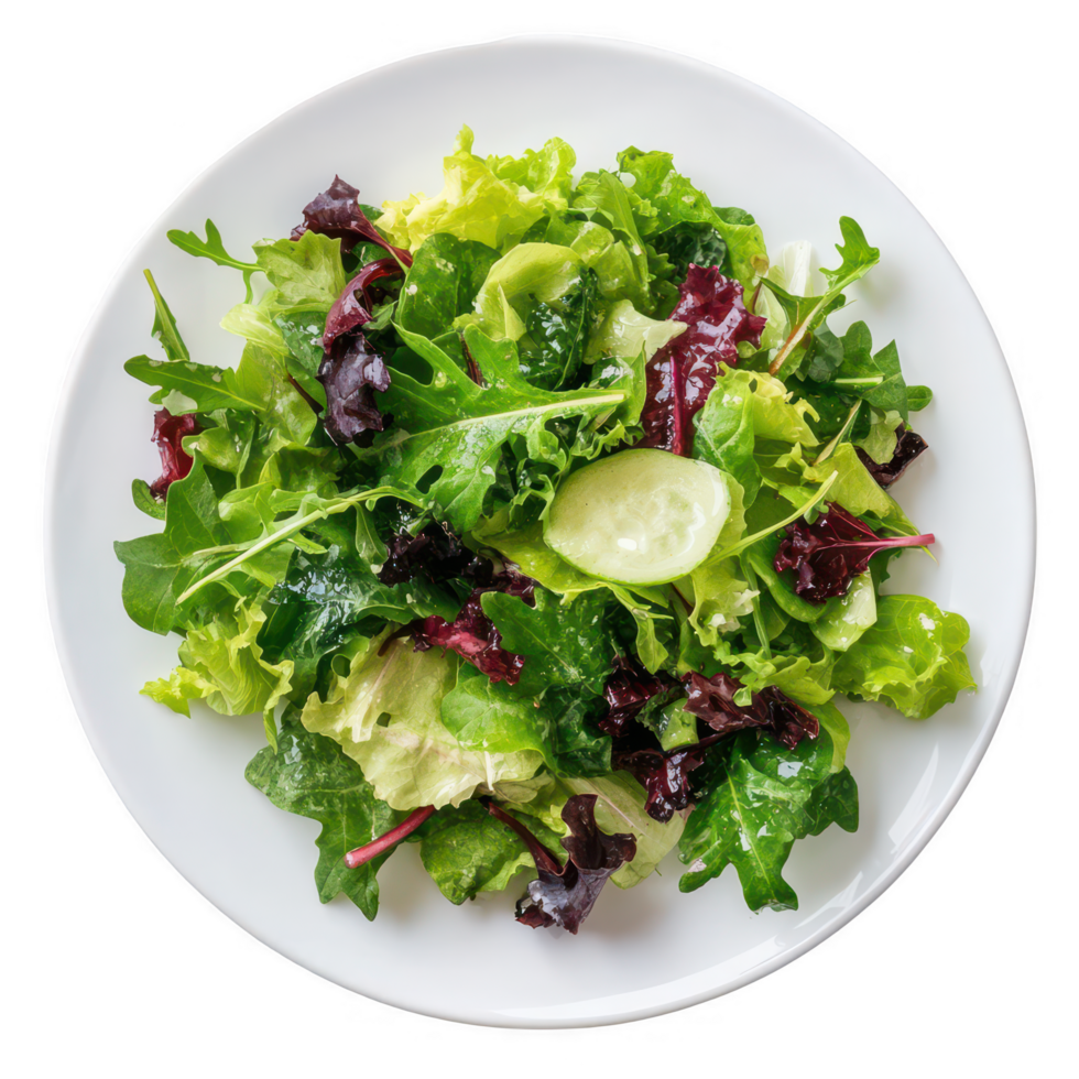A plate of green salad with lettuce, cucumber and red onion png