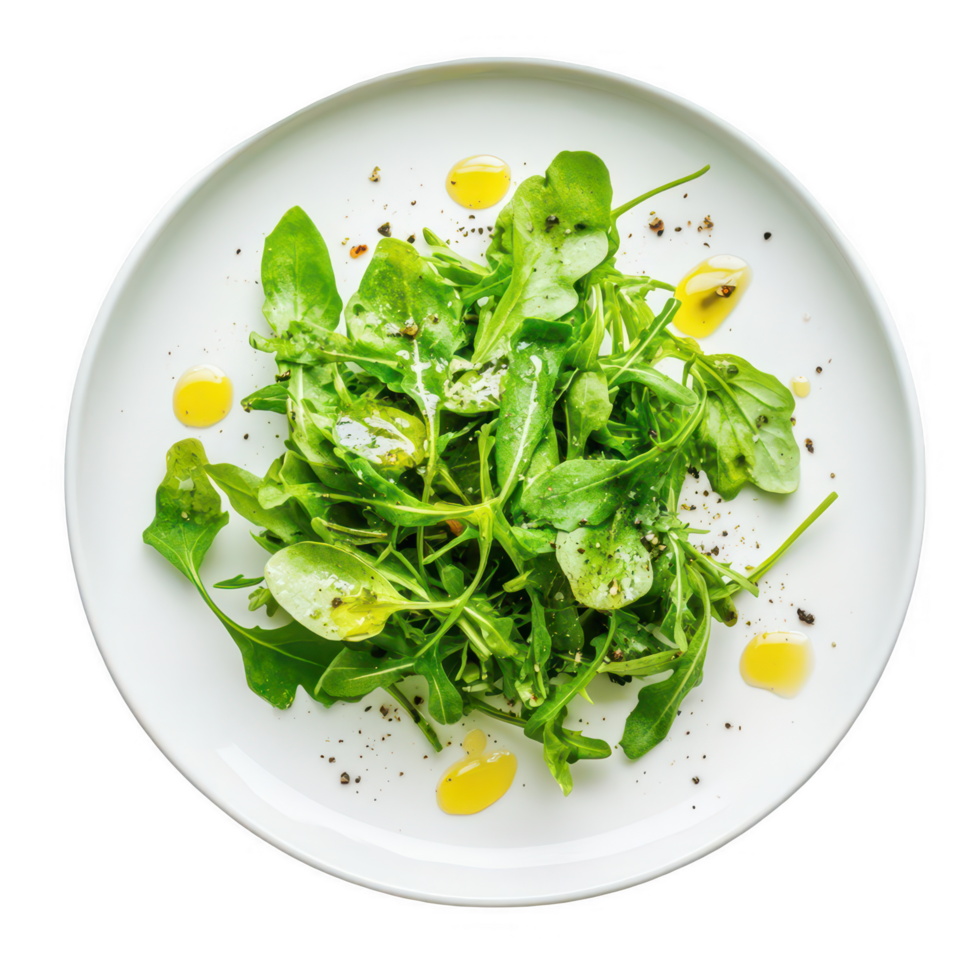 A plate of green salad with olive oil and salt png